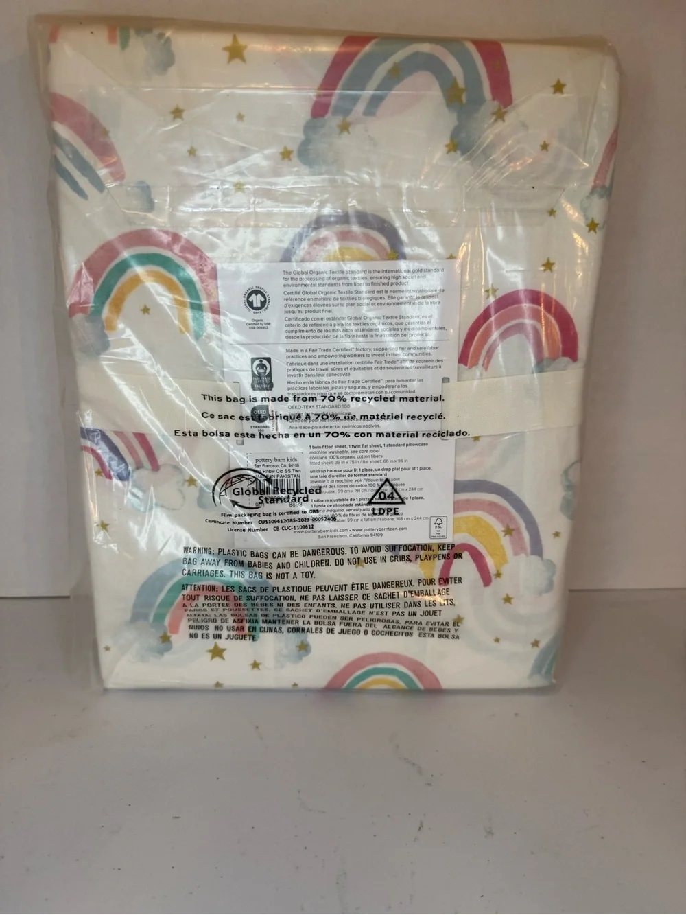 Pottery Barn Kids White Comforter with Pink Rainbow Accent